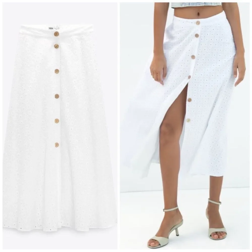 ZARA EMBROIDERED EYELET MIDI CAPE SKIRT